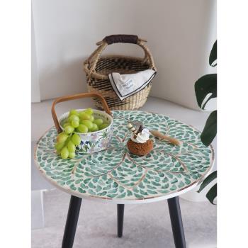 北歐輕奢貝殼茶幾現代簡約沙發邊幾設計師手工創意陽臺茶幾圓形桌