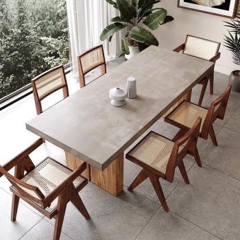 北歐復古仿水泥色餐桌簡約實木長桌會議桌大戶型洽談辦公桌設計師