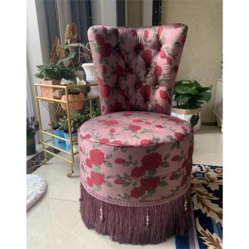 復古黃色流蘇小沙發迷人的小肚腩單人椅玫瑰花美人小紅書化妝椅凳