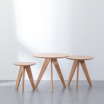 新款北歐原木圓形桌子簡約現代陽臺創意休閑日式小戶型實木茶幾桌