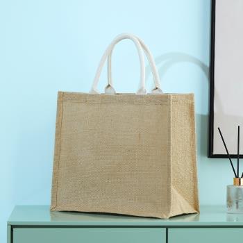 MINISO名創優品帆布黃麻編織袋購物袋簡約純色環保手提便當袋包包