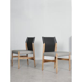 北歐實木餐椅休閑馬鞍皮家用成人靠背椅子簡約設計軟包舒適休閑椅
