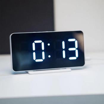超薄大屏幕LED鏡面掛墻時鐘USB插電簡約學生床頭臥室數字貪睡鬧鐘