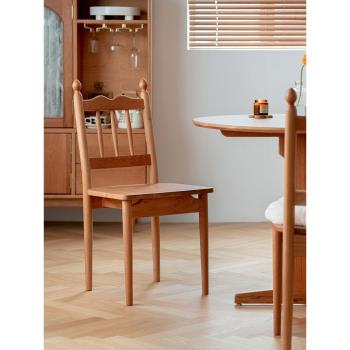 北歐復古實木餐椅家用小戶型櫻桃木單人靠背椅現代簡約餐桌椅子