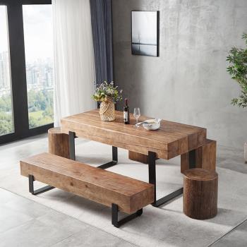 北歐創意長條餐桌木樁辦公桌原木復古木墩長條凳餐飲廳休閑桌子