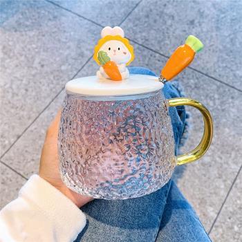 兔子水杯夏季杯子高顏值耐熱玻璃杯女生辦公室馬克杯帶蓋勺咖啡杯
