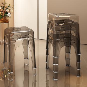 透明塑料凳子家用加厚可疊放餐桌板凳簡約輕奢客廳高凳亞克力椅子