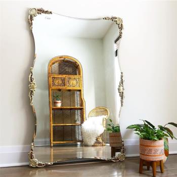 歐式全身鏡美式中古法式復古穿衣鏡雕花客廳試衣鏡壁掛落地鏡子
