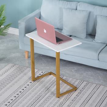 現代簡約大理石巖板邊幾鐵藝輕奢沙發邊桌長方形可移動床邊小茶幾