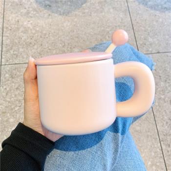奶fufu陶瓷杯子帶蓋勺設計感馬克杯家用早餐喝水杯女辦公室咖啡杯