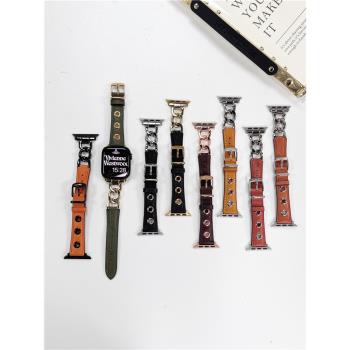 iWatchS8手錶applewatchS7適用蘋果8表帶7鏈條6三洞5復古4皮帶3手環帶2表鏈41/45/49mm男女情侶ultra休閑鏤空