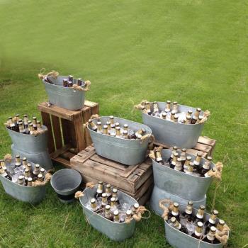 做舊金屬冰桶鐵桶鐵皮桶歐式白色橢圓形大容量冰桶酒吧燒烤啤酒桶