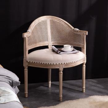 法式復古藤背美式椅子仿古做舊咖啡椅歐式沙發椅酒吧餐廳實木餐椅