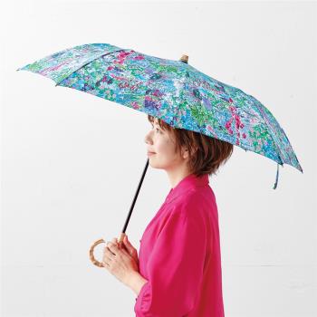 日本Squee!貴婦用木柄折疊藝術風格晴雨傘可折疊印花