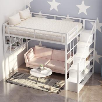 北歐鐵藝上床下桌高架床單上層閣樓床小戶型公寓省空間雙人鐵架床