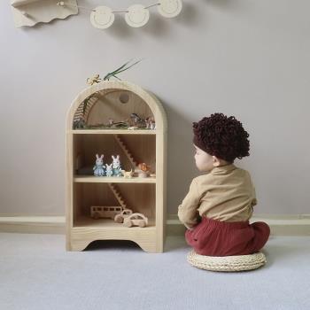 ins過家家娃娃屋兒童房木質落地儲物架小床頭柜玩具陳列置物架
