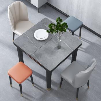 巖板餐桌方形網紅可伸縮輕奢家用小戶型折疊飯椅組合現代簡約實木