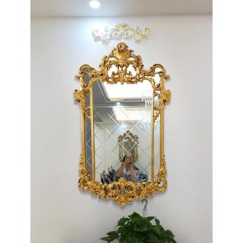 歐鏡家居歐式復古雕花玄關鏡巴洛克客廳壁爐裝飾鏡法式梳妝浴室鏡