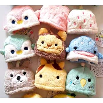 日本新款萌可愛小動物擦手巾兒童毛巾掛繩方巾手帕吸水加厚幼兒園