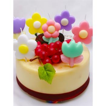 卡通花生日蠟燭雞蛋花白色蛋糕裝飾品花朵郁金香復古春天派對兒童