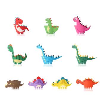 動物恐龍蛋糕圍邊立體裝飾點心臺兒童動物主題生日派對用品紙杯子