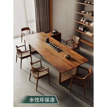 高檔南美胡桃木茶桌椅組合辦公室泡茶桌一桌五椅設計師新中式茶臺