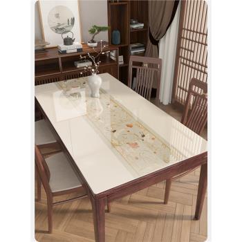 新中式防水防油桌布防燙客廳輕奢高級感餐桌墊pvc軟玻璃茶幾臺布