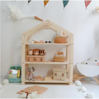 ins北歐風小房子兒童書架實木多層置物架繪本寶寶玩具收納柜家用