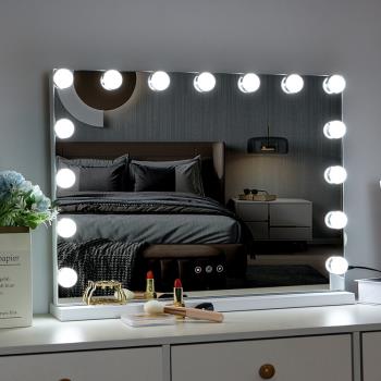 led化妝鏡帶燈泡金屬鏡子ins風臺式桌面高清補妝美容梳妝鏡臥室