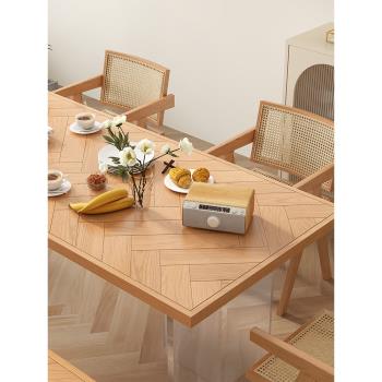 實木餐桌家用小戶型日式原木桌椅組合現代簡約吃飯桌子亞克力懸浮