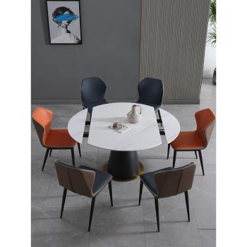 巖板餐桌椅意式旋轉圓桌折疊兩用桌子現代簡約家用小戶型輕奢餐桌