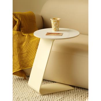 奶油風巖板沙發邊幾現代簡約小戶型鐵藝小桌子家用客廳小茶幾圓桌