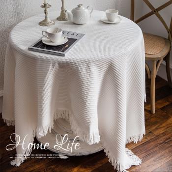 棉麻法式桌布沙發巾四季通用ins風日系茶幾布輕奢高級感拍照白色
