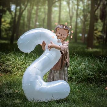 40寸白色鋁膜大數字生日氣球周歲派對布置兒童歲數卡通氣球用品