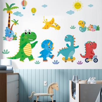 卡通恐龍墻貼紙幼兒園睡房布置兒童房間裝飾臥室墻壁溫馨晚安貼畫