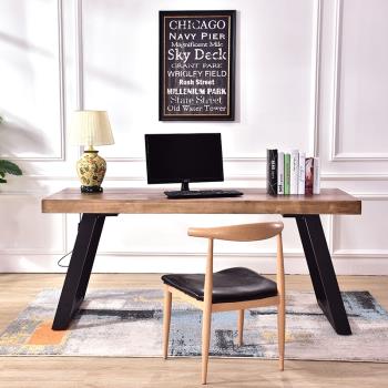 loft美式鄉村鐵藝實木電腦桌書房書桌簡約寫字桌家用臥室簡易桌子