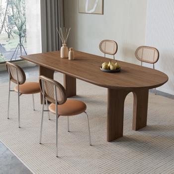 北歐實木餐桌原木設計簡約書桌輕奢侘寂風洽談桌個性橢圓形工作臺