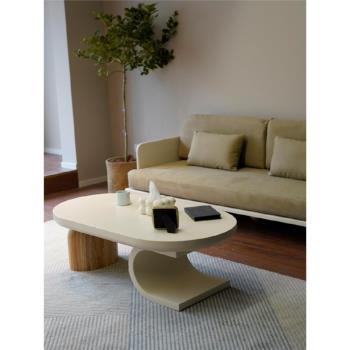 侘寂奶油風茶幾極簡小戶型橢圓設計感茶桌創意客廳北歐原木風茶臺