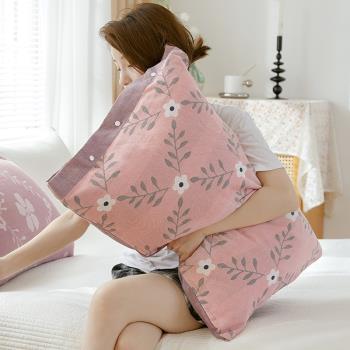 純棉紗布枕套一對裝夏季全包按扣式家用40x60乳膠枕套48x74枕頭套
