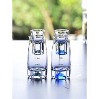 藍山水晶玻璃高端白酒杯套裝刻度分酒器酒壺具家用輕奢烈酒一口杯