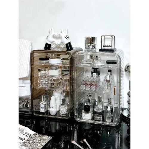 化妝品收納盒透明桌面防塵口紅香水收納大容量梳妝臺護膚品置物架