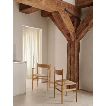 丹麥設計師款實木餐椅CH37家用餐廳復古繩編椅子侘寂風休閑靠背椅