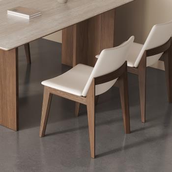實木餐椅家用高級餐廳凳子北美黑胡桃木餐桌椅設計師靠背真皮椅子