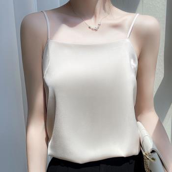 真絲吊帶背心女上桑蠶絲外穿西服一字領夏季新款打底內搭醋酸緞面