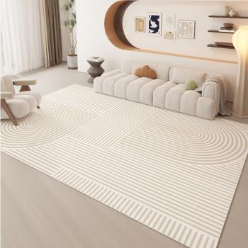 簡約奶油風地毯客廳 pvc可擦洗茶幾條紋地墊侘寂風免洗皮革防水PU
