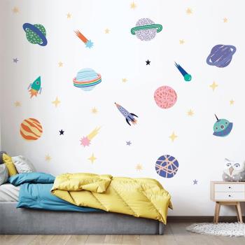 北歐ins宇宙太空創意卡通兒童房臥室幼兒園客廳墻貼紙房間裝飾