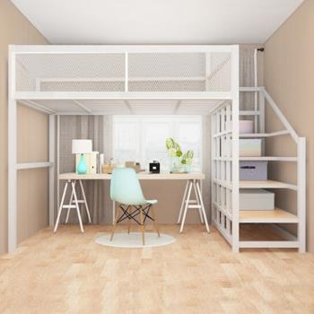 北歐鐵藝現代簡約高架床公寓省空間上床下桌1.5米雙人鐵床單人