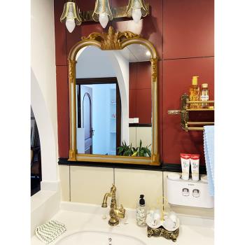 歐鏡家居歐式壁掛壁爐鏡玄關鏡巴洛克復古雕花法式梳妝鏡浴室鏡子
