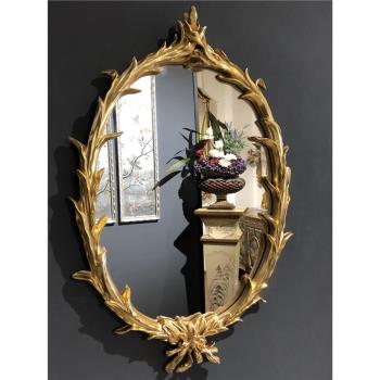 歐式法式復古橢圓形梳妝鏡背景墻掛鏡裝飾鏡玄關壁爐鏡仿古貼箔鏡
