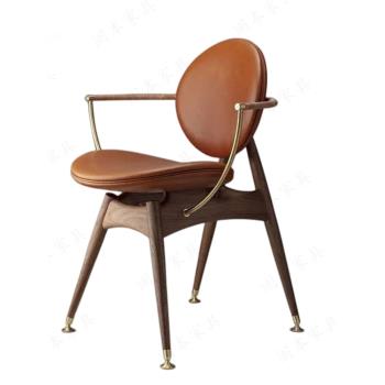 北歐輕奢實木餐椅簡約現代扶手休閑靠背椅設計師家用酒店咖啡廳椅
